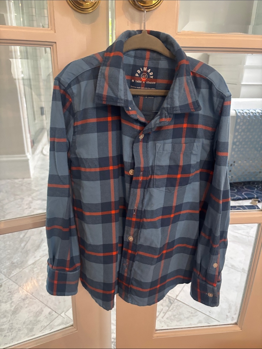 Primary Blue & Orange Plaid Button-Down Shirt